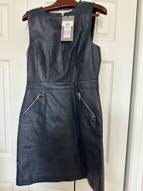Vero Moda Navy Sleeveless Faux Leather Mini Dress with Zip Pockets